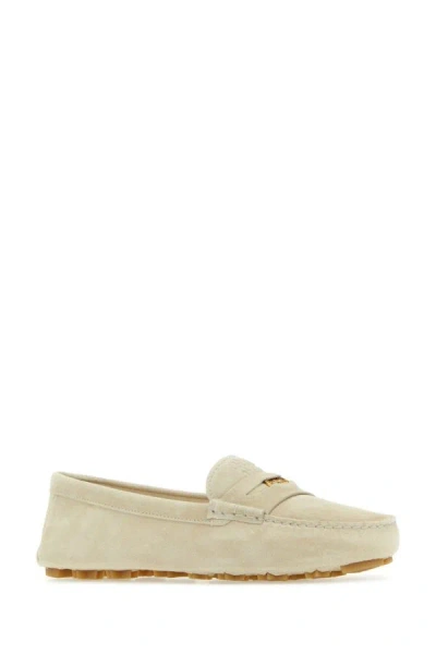 Shop Miu Miu Woman Ivory Suede Loafers In White