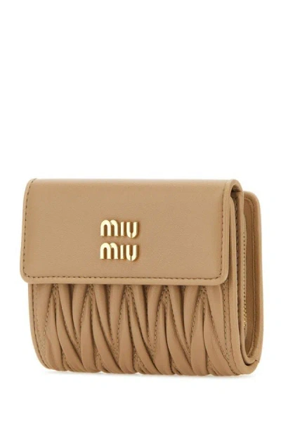 Shop Miu Miu Woman Sand Leather Wallet In Brown