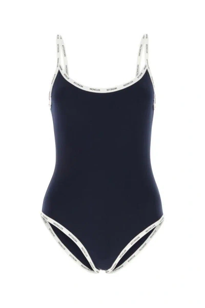 Shop Moncler Woman Midnight Blue Stretch Nylon Swimsuit