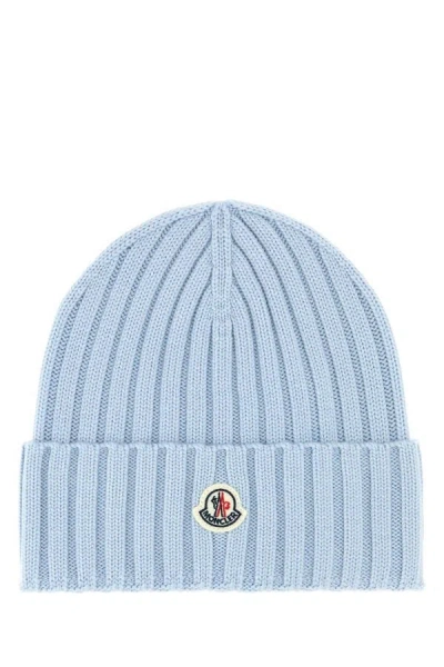 Shop Moncler Woman Pastel Light Blue Wool Beanie Hat