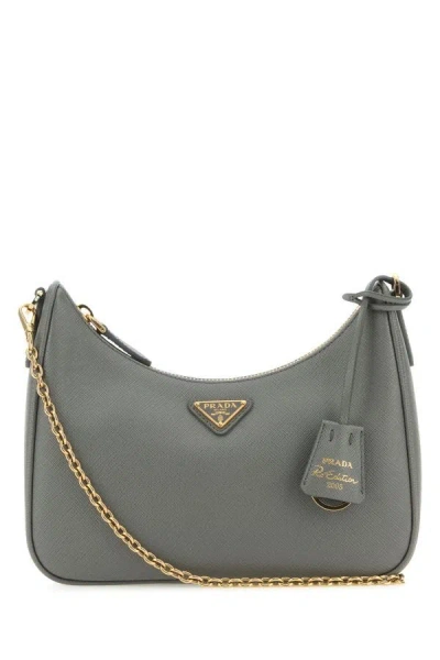 Shop Prada Woman Graphite Leather Re-edition 2005 Handbag In Gray