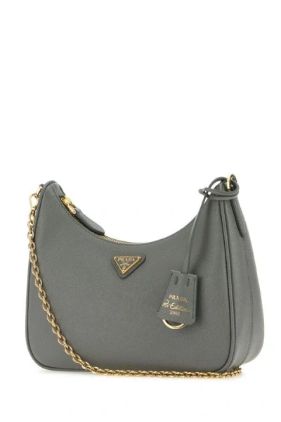 Shop Prada Woman Graphite Leather Re-edition 2005 Handbag In Gray