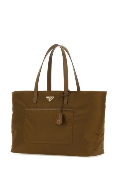 Shop Prada Woman Mud Re-nylon Large Re-edition 1978 Shopping Bag In Brown