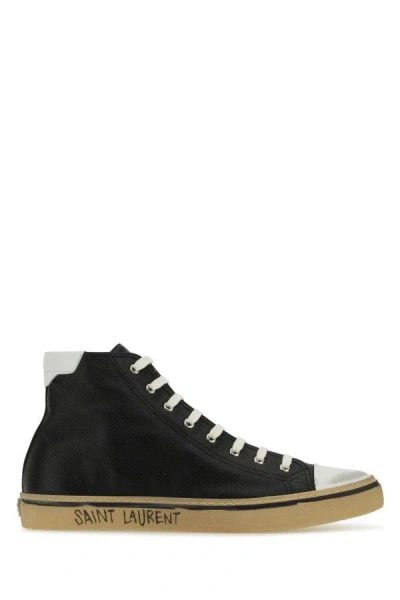 Shop Saint Laurent Man Black Leather Malibã¹ Sneakers