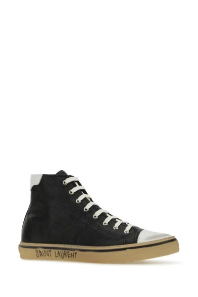Shop Saint Laurent Man Black Leather Malibã¹ Sneakers