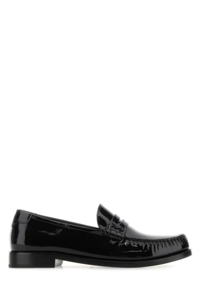 Shop Saint Laurent Man Black Leather Loafers