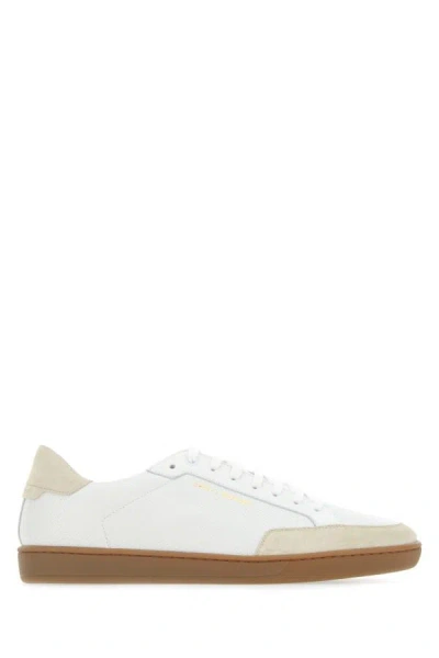 Shop Saint Laurent Man White Leather Sneakers