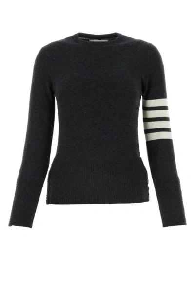 Shop Thom Browne Woman Charcoal Wool Sweater In Gray