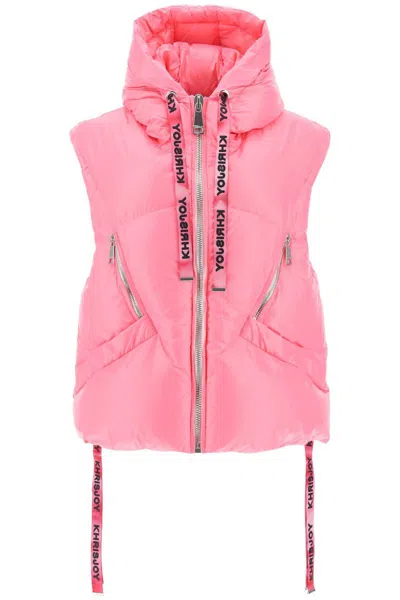 Shop Khrisjoy Oversized Puffer Vest With Hood In Rosa
