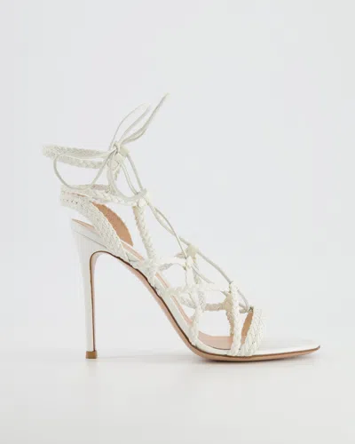 Shop Gianvito Rossi Leather Braided Cage Sandal Heels In White