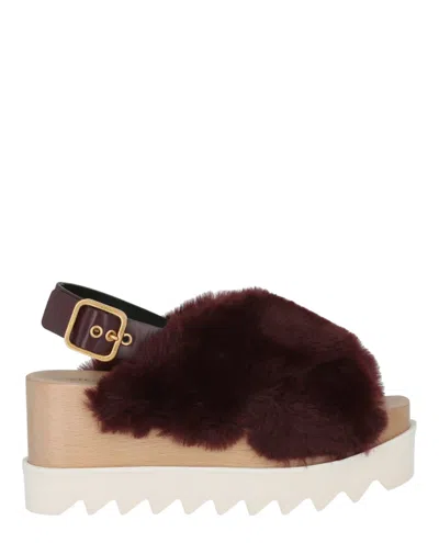 Shop Stella Mccartney Faux Fur Wedge Sandals In Beige