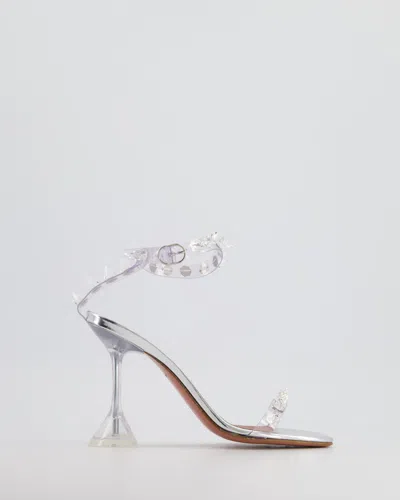 Shop Amina Muaddi Transparent Julia Heeled Sandals With Stones Detail In Silver