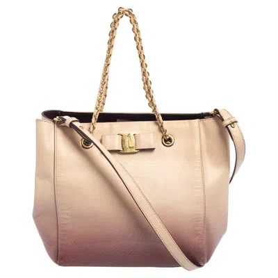 Shop Ferragamo Ombre Leather Vany Tote In Beige