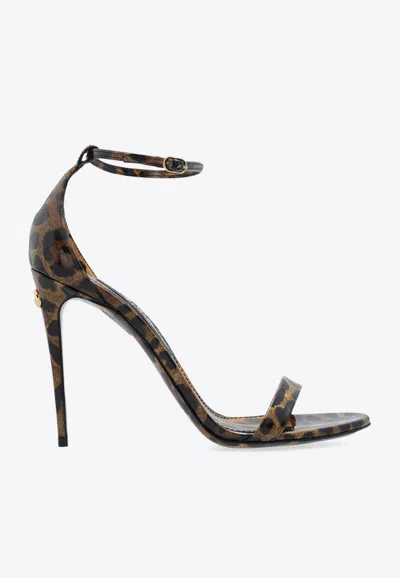 Dolce & Gabbana 105mm Keira Patent Leather Sandals In Brown