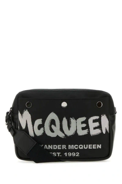Shop Alexander Mcqueen Man Black Fabric Mcqueen Graffiti Crossbody Bag