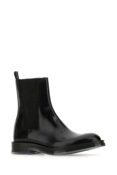Shop Alexander Mcqueen Man Black Leather Float Ankle Boots