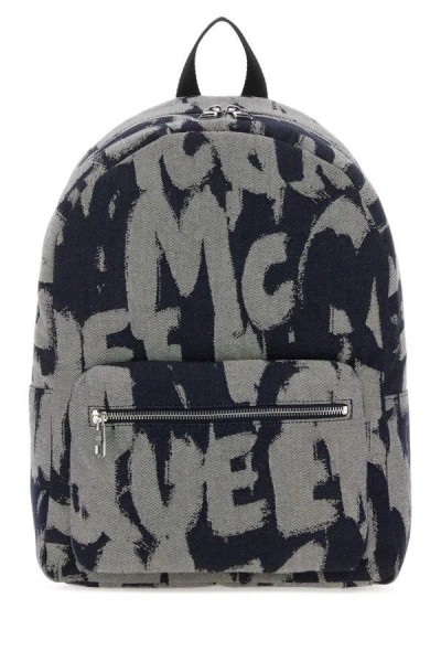 Shop Alexander Mcqueen Man Embroidered Fabric Mcqueen Graffiti Backpack In Multicolor