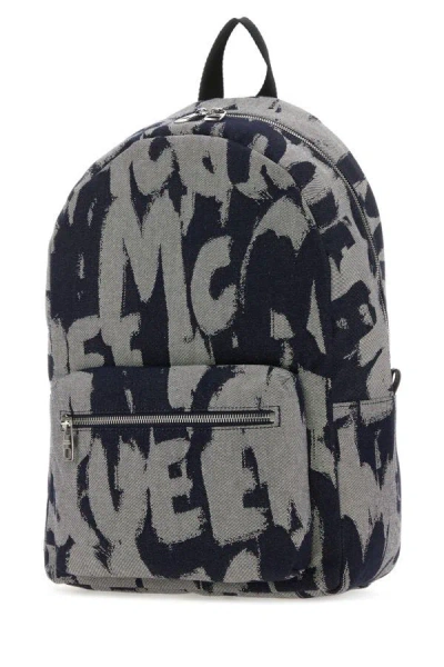 Shop Alexander Mcqueen Man Embroidered Fabric Mcqueen Graffiti Backpack In Multicolor