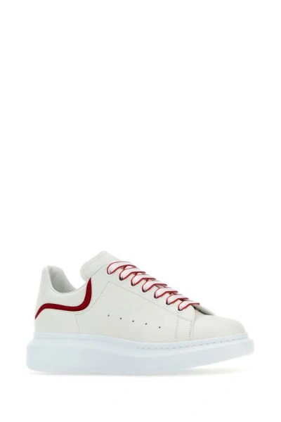 Shop Alexander Mcqueen Man White Leather Sneakers With White Leather Heel