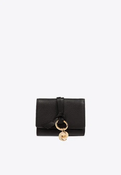 Shop Chloé Alphabet Charm Tri-fold Leather Wallet In Black
