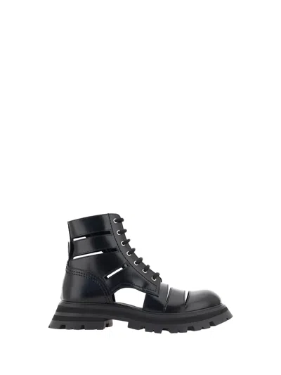 Shop Alexander Mcqueen Women Wander Combat Boots In Black
