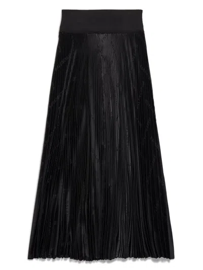 Shop Balenciaga Women Pleated Logo-jacquard Midi Skirt In Black