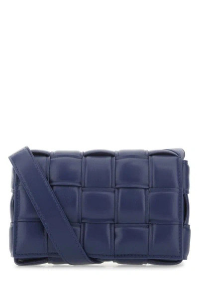 Shop Bottega Veneta Woman Navy Blue Nappa Leather Mini Padded Cassette Crossbody Bag
