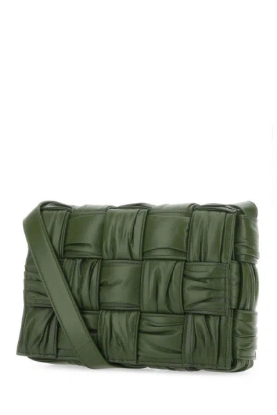 Shop Bottega Veneta Woman Olive Green Leather Cassette Crossbody Bag