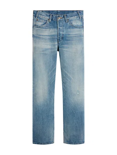Shop Celine Men Kurt Denim Jeans With Morning Light Wash In Blue