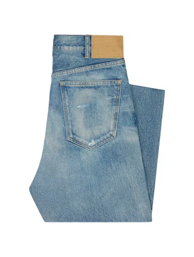 Shop Celine Men Kurt Denim Jeans With Morning Light Wash In Blue