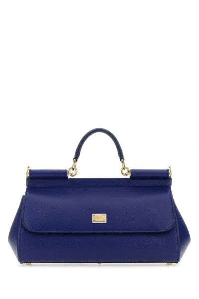 Shop Dolce & Gabbana Woman Blue Leather Medium Sicily Handbag