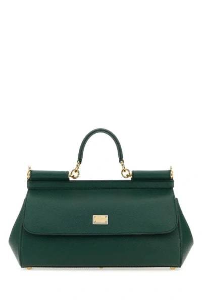 Shop Dolce & Gabbana Woman Bottle Green Leather Medium Sicily Handbag