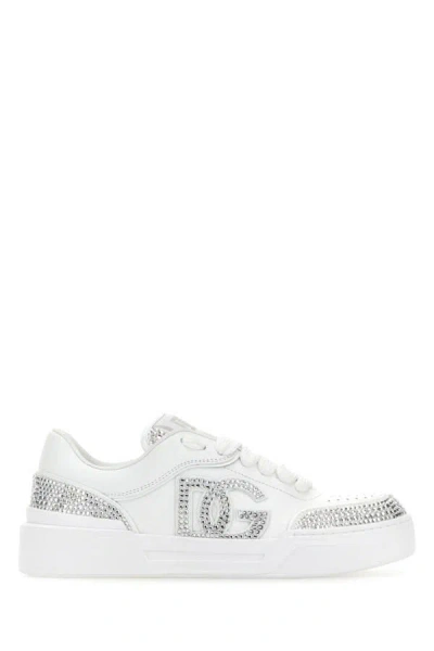Shop Dolce & Gabbana Woman White Leather New Roma Sneakers