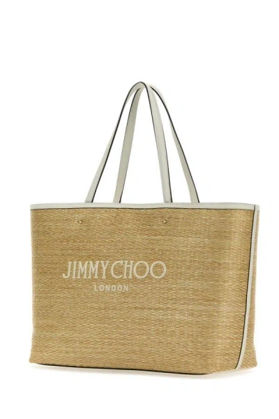Shop Jimmy Choo Woman Raffia Marli/s Shopping Bag In Brown