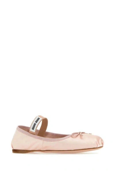 Shop Miu Miu Woman Light Pink Satin Ballerinas