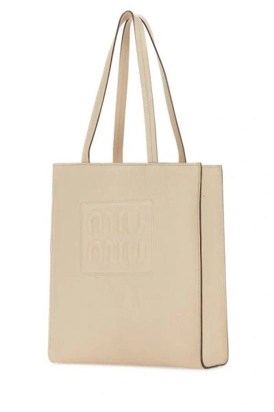 Shop Miu Miu Woman Sand Leather Shopping Bag In Brown