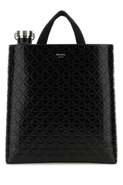 Shop Prada Man Black Leather Shopping Bag
