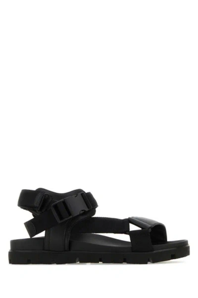 Shop Prada Man Black Nylon And Leather Sandals