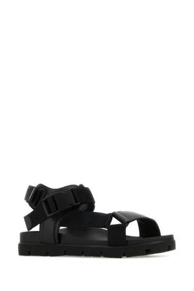 Shop Prada Man Black Nylon And Leather Sandals