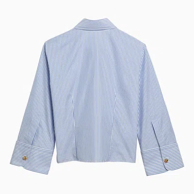 Shop Prada White/blue Striped Cropped Button-down Shirt With Logo Women In Multicolor