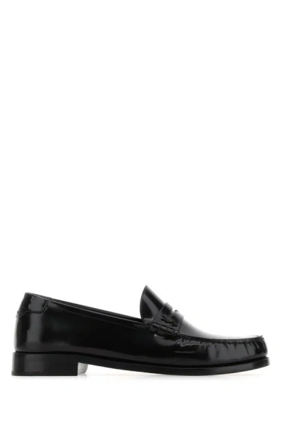 Shop Saint Laurent Man Black Leather Magnum Loafers