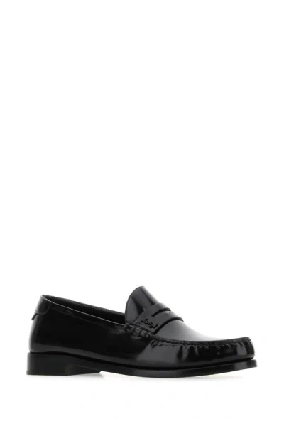 Shop Saint Laurent Man Black Leather Magnum Loafers