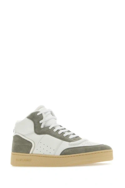 Shop Saint Laurent Man Two-tone Leather And Suede Sl/80 Sneakers In Multicolor