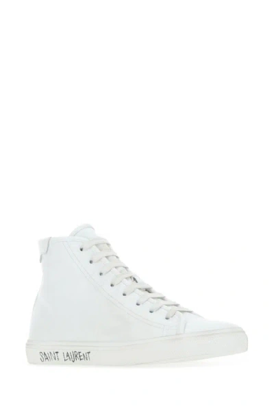 Shop Saint Laurent Man White Leather Malibu Sneakers