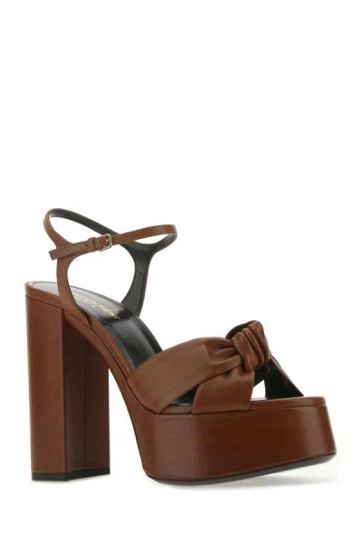 Shop Saint Laurent Woman Brown Leather Bianca 85 Sandals