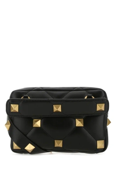 Shop Valentino Garavani Man Black Nappa Leather Roman Stud Handbag