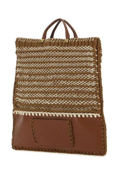 Shop Valentino Garavani Man Multicolor Crochet And Leather Shopping Bag