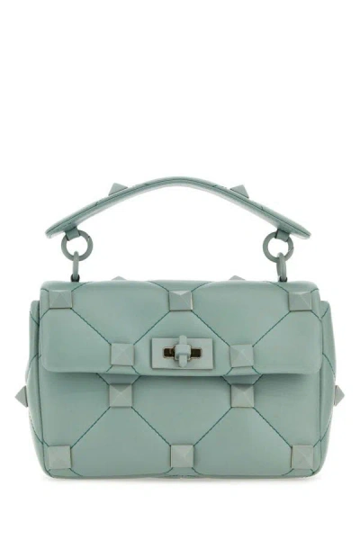 Shop Valentino Garavani Woman Sea Green Nappa Leather Medium Roman Stud Handbag