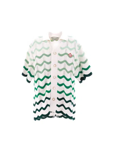 Shop Casablanca Shirts In Green / White