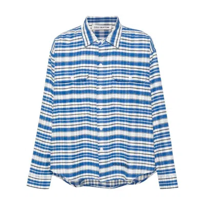 Cole Buxton Mens Blue Black White Checked Logo-embroidered Cotton Shirt In Blue